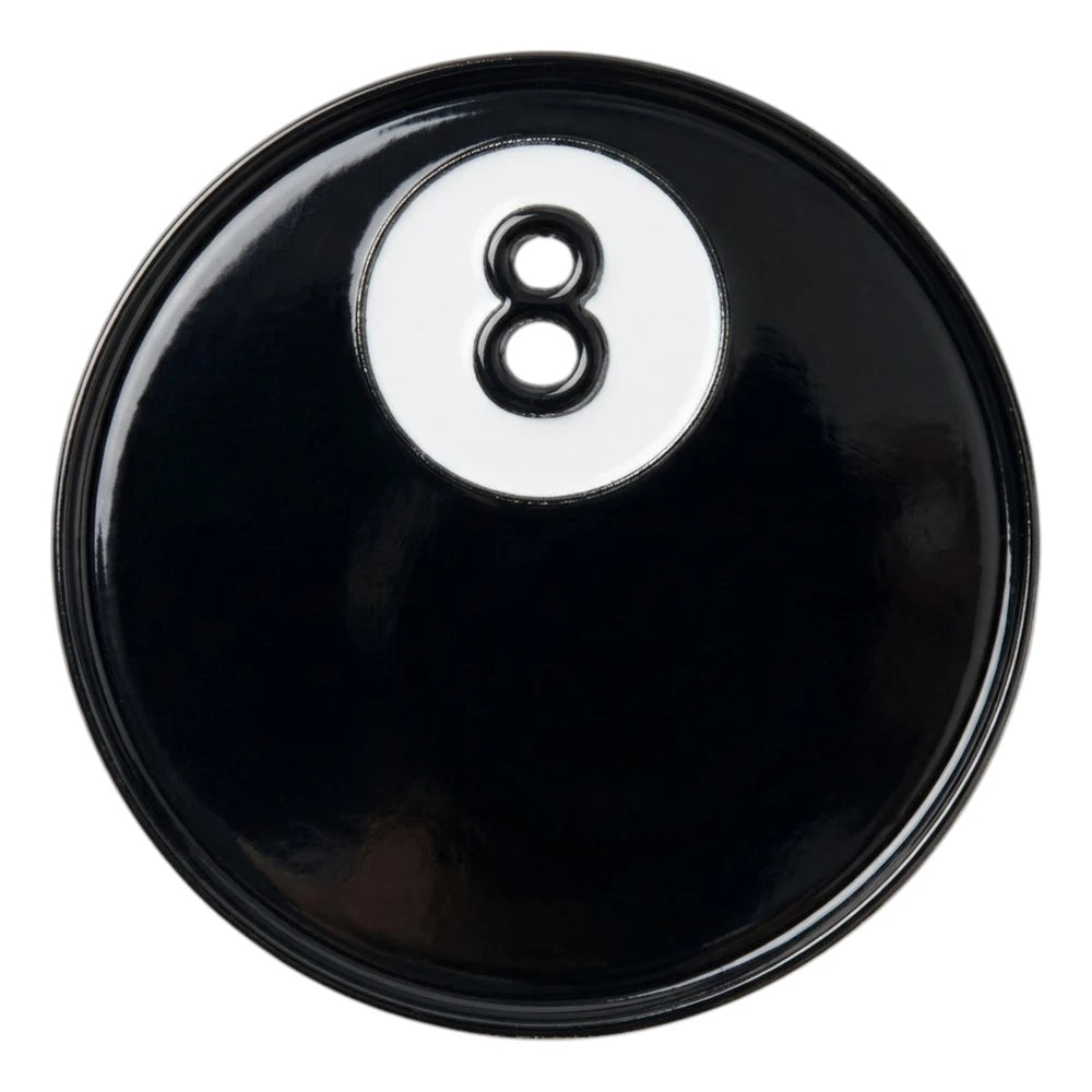 Black pool ball with the number 8 on a white background