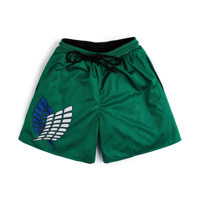 Attack on Titan Shingeki No Kyojin Green Breathable Mesh Shorts with Wings of Freedom Logo