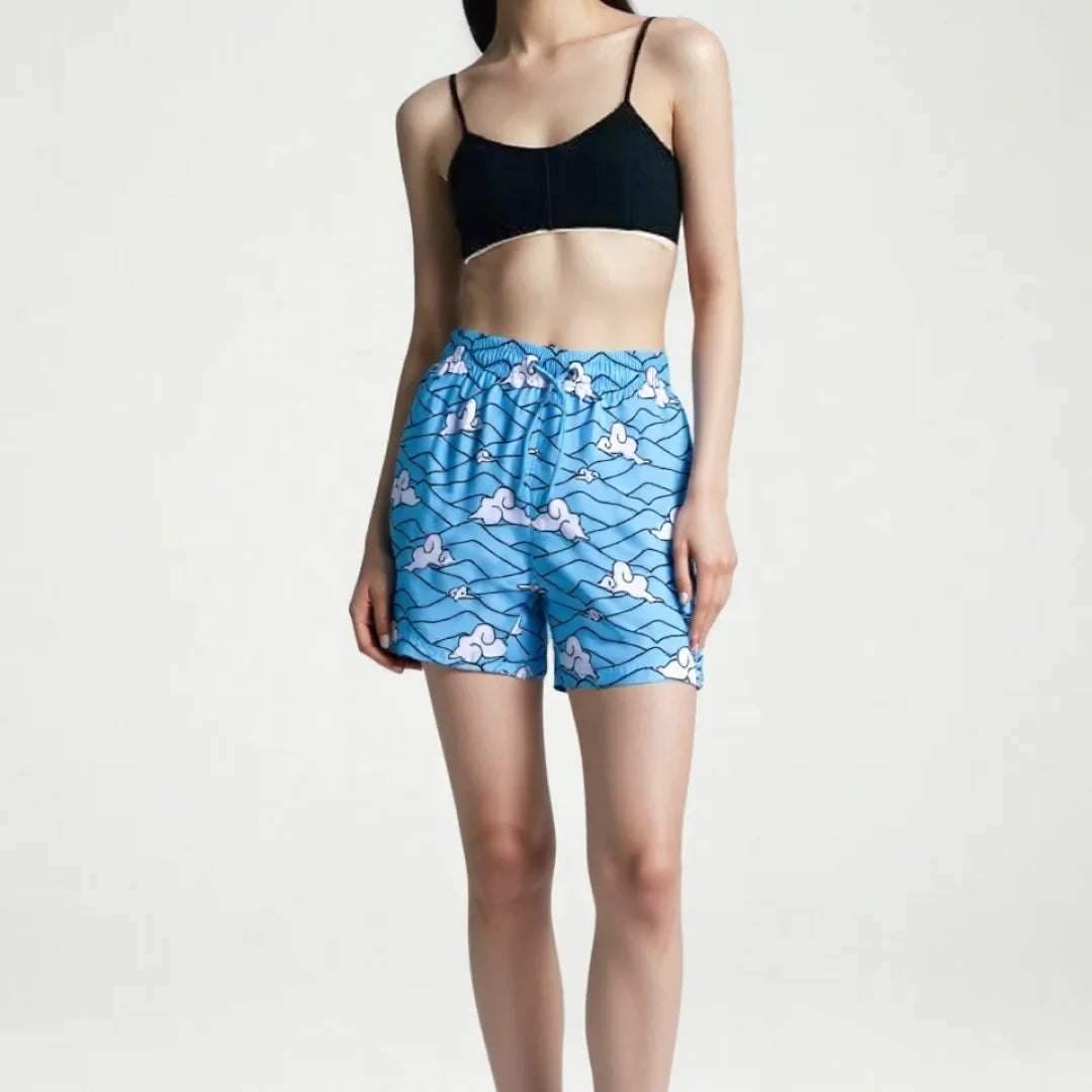 Demon Slayer Urokodaki Blue Clouds Mesh Shorts
