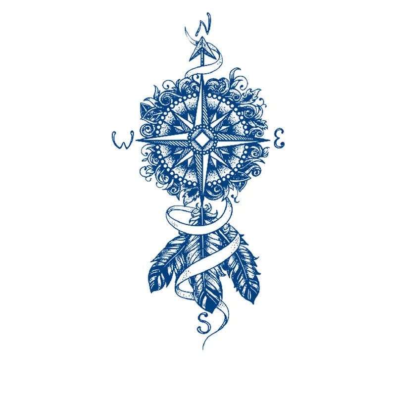 Tribal Compass with Feathers Semi-Permanent Jagua Tattoo