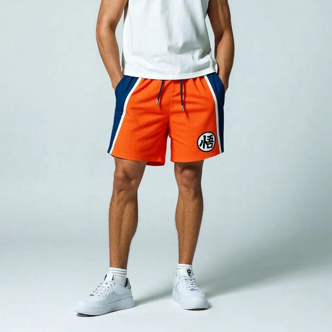 Dragon Ball Z Kanji Goku Orange and Navy Breathable Single Layer Mesh Shorts