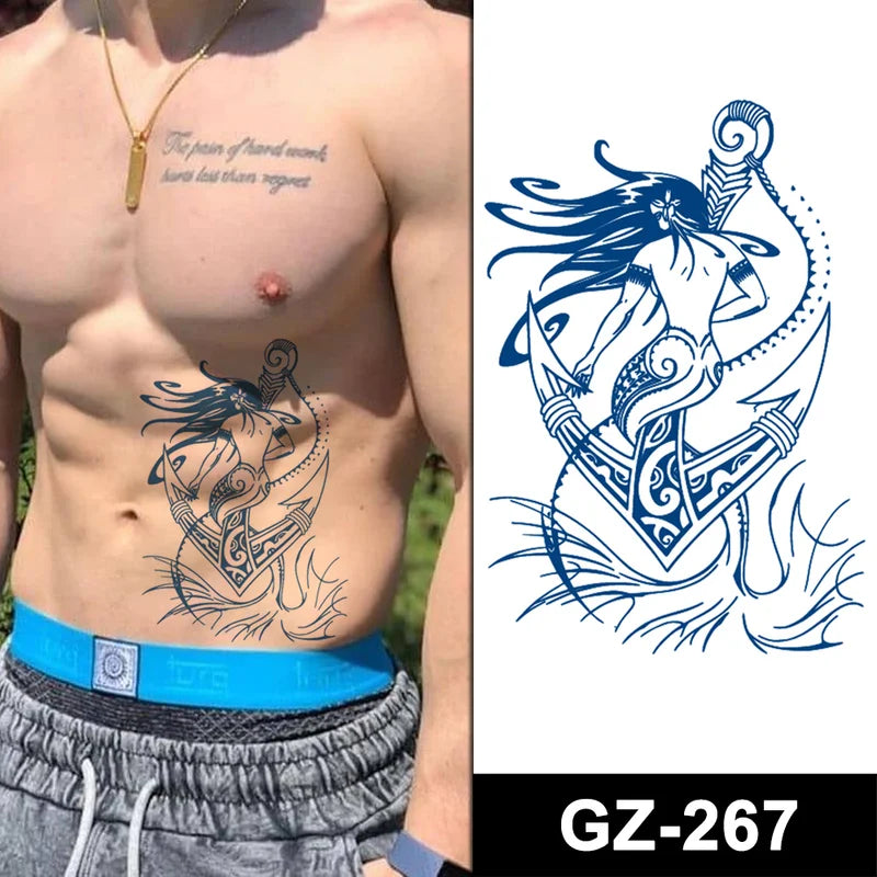 Person with a tattoo of a warrior on an anchor design