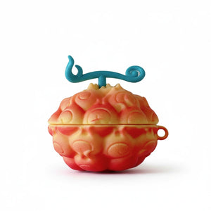 Colorful brain-shaped container with a blue handle on a white background