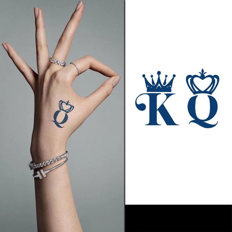 king and queen temporary tattoo on hand