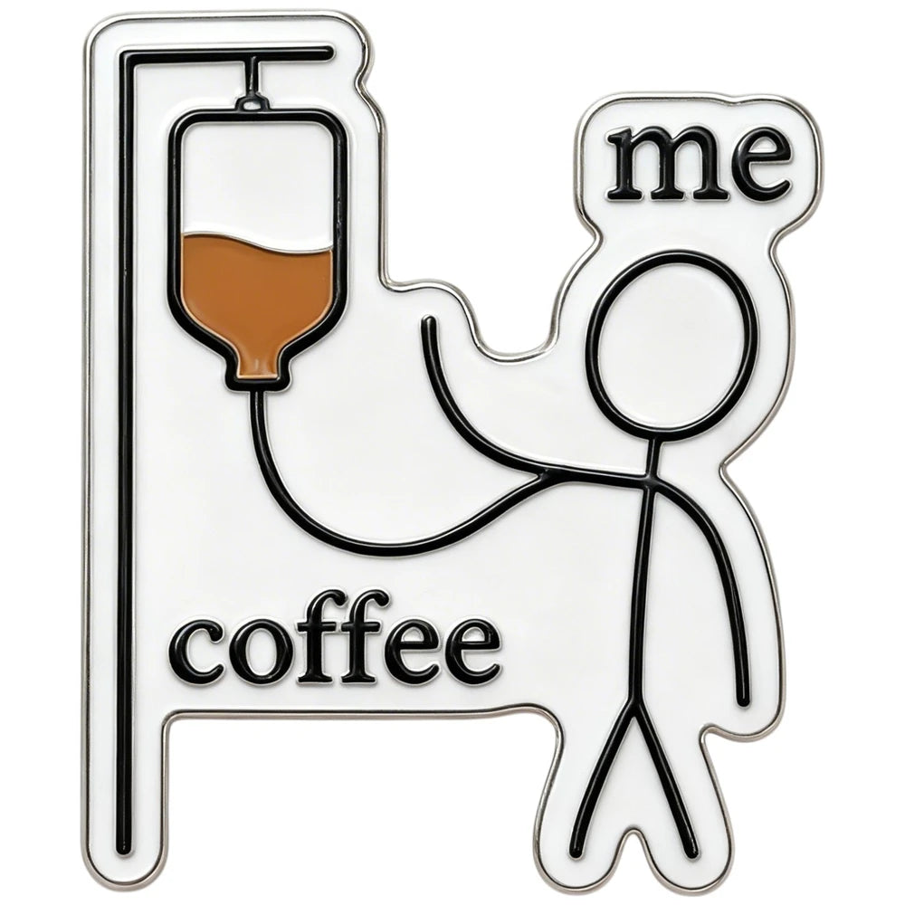 Stylized figure with a coffee cup labeled 'coffee' and 'me' on a white background