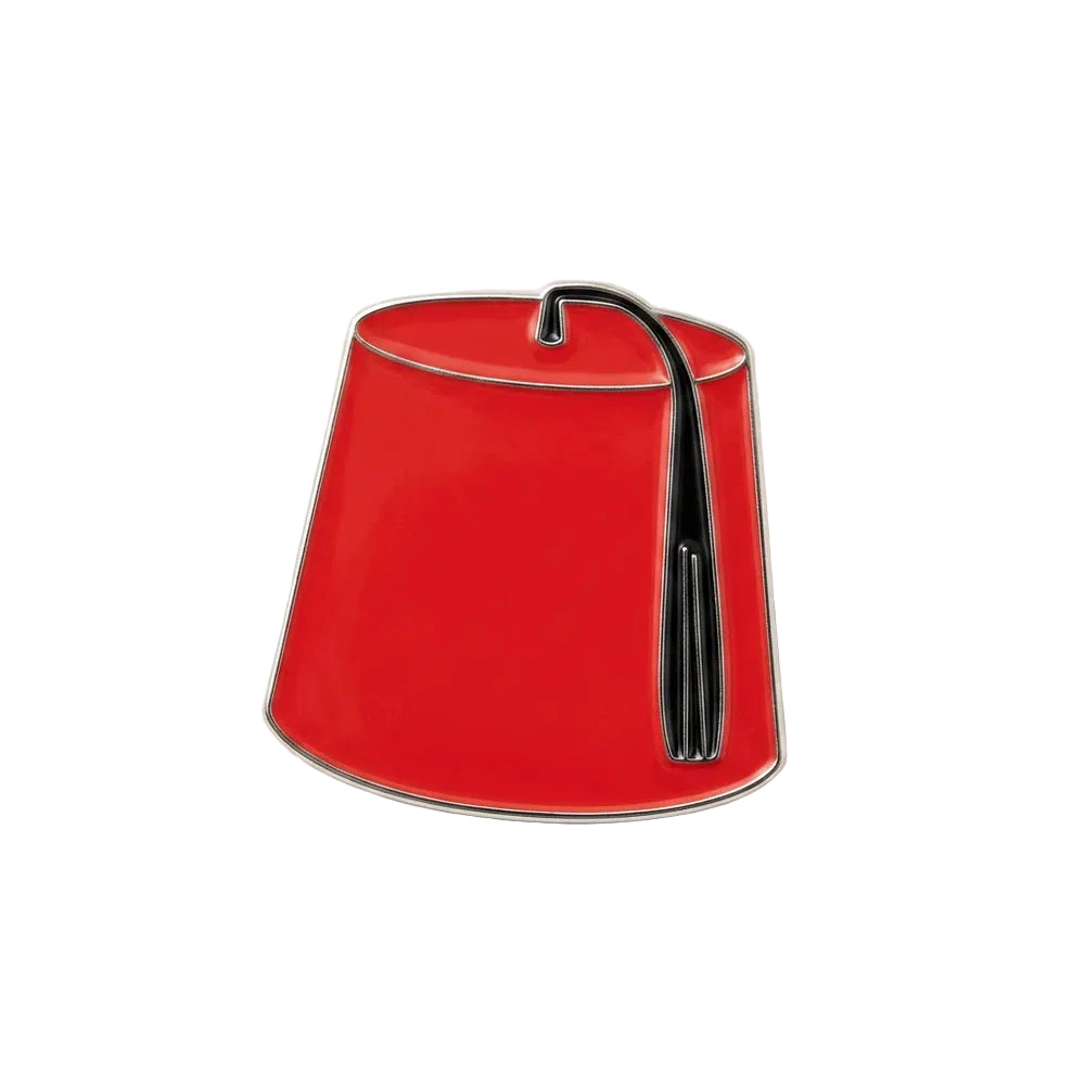 Red lampshade with a black trim on a white background