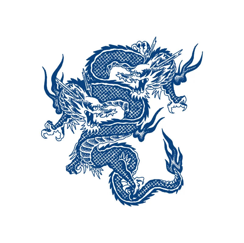 Blue dragon tattoo design on a white background
