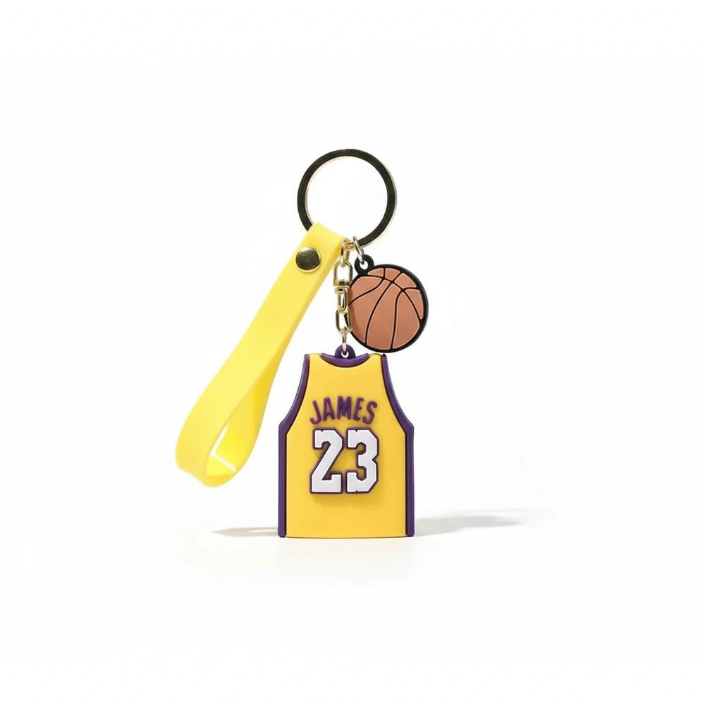 Keychain with basketball and jersey design on a white background
