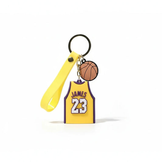 Keychain with basketball and jersey design on a white background
