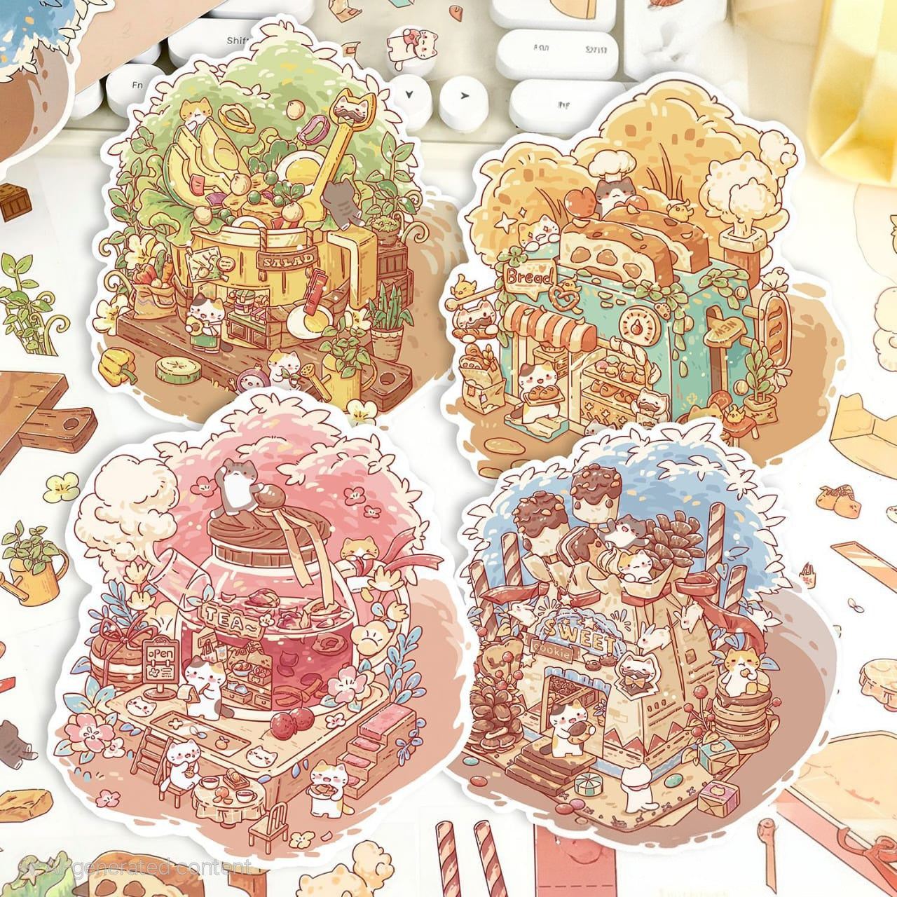 4 different diy PET Sticker set sceneries 