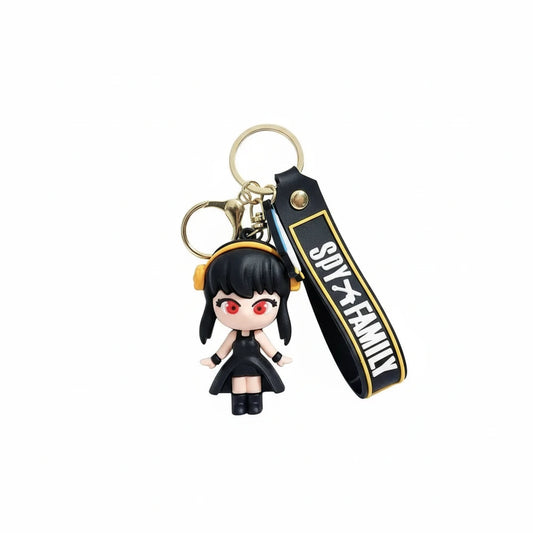 Keychain with character figure and 'Spy x Family' strap on a white background