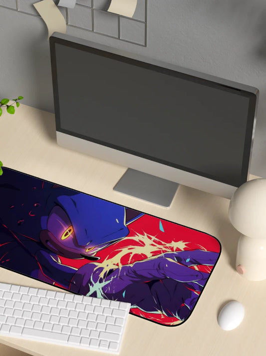 Mouse pad with colorful design on a desk with a computer setup