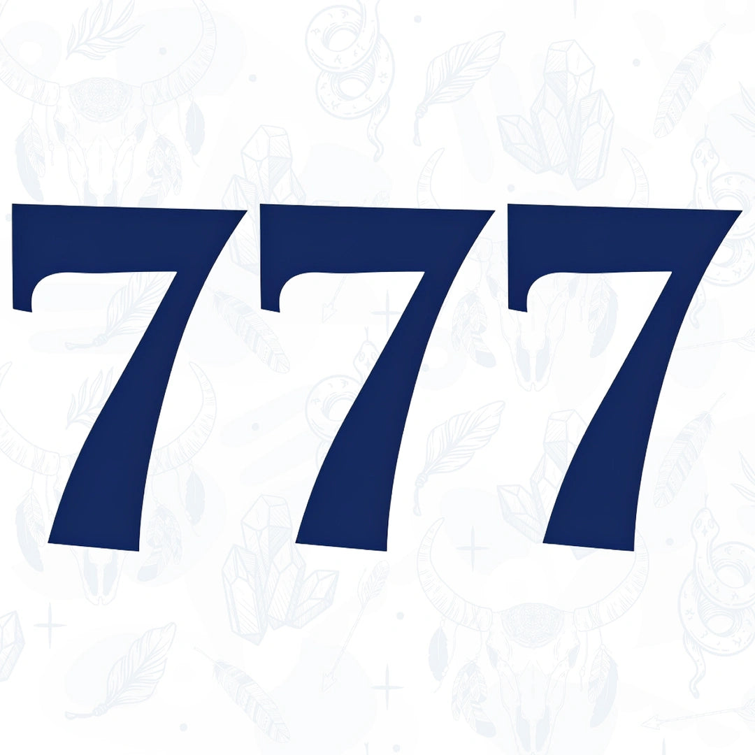 Blue number '777' on a white background