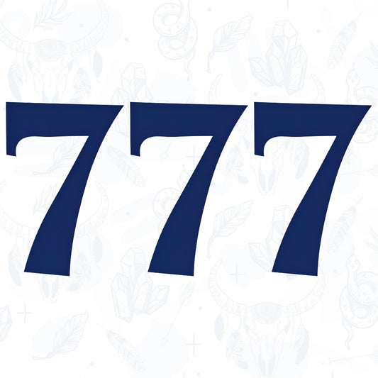 Blue number '777' on a white background