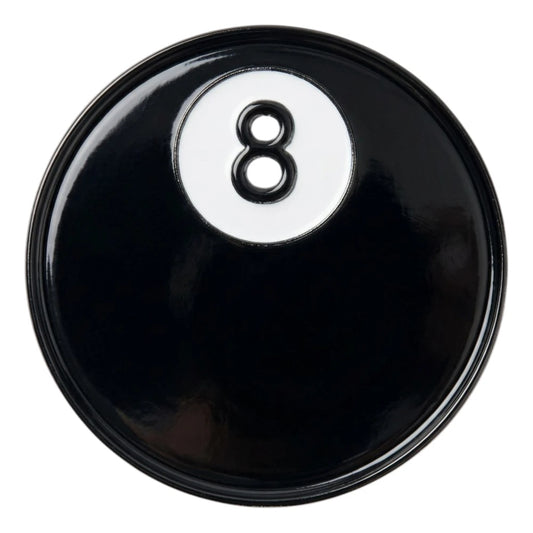 Black pool ball with the number 8 on a white background