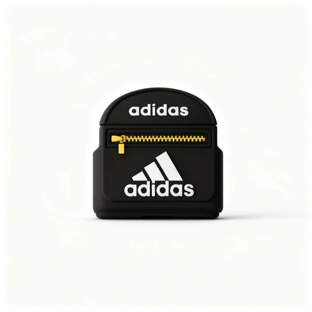A black Adidas-themed zippered case with white Adidas logos and a gold zipper pull, centered on a clean white background.