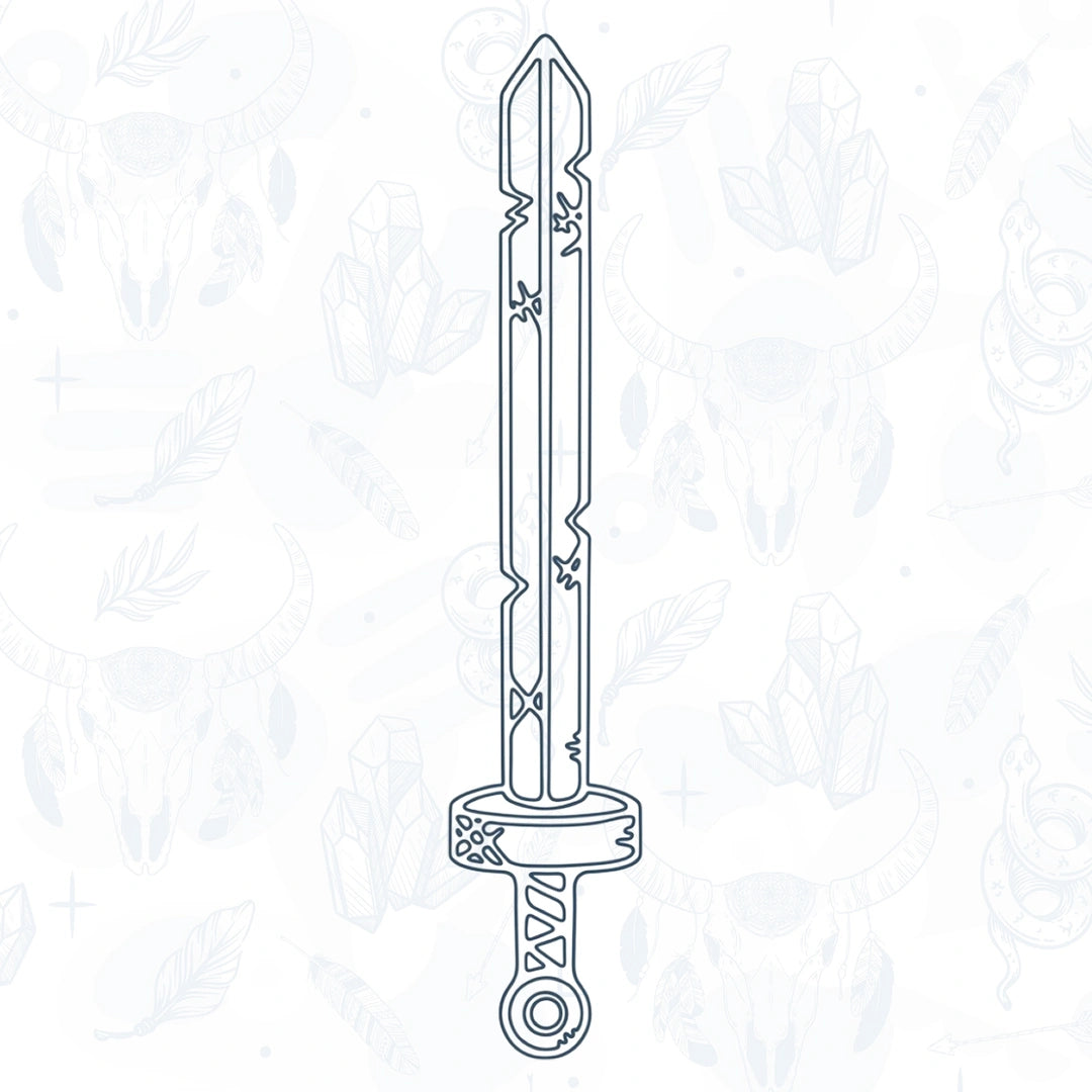 Line drawing of a sword tattoo on a white background