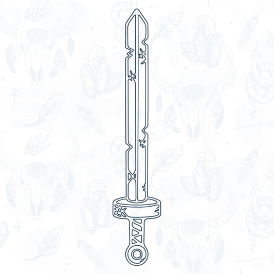 Line drawing of a sword tattoo on a white background