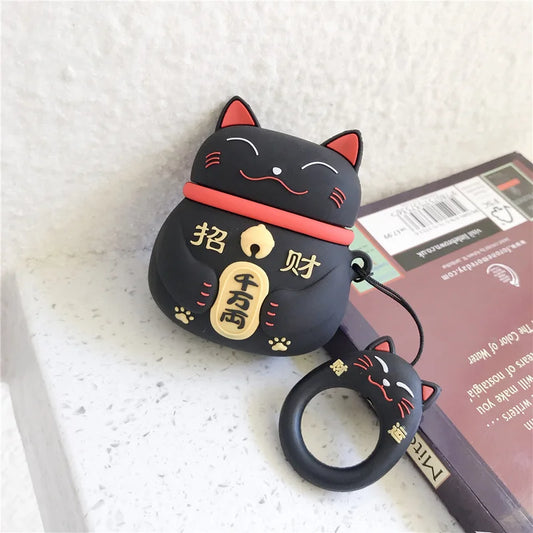 Maneki Neko Black AirPods 4 Case | Keychain Included