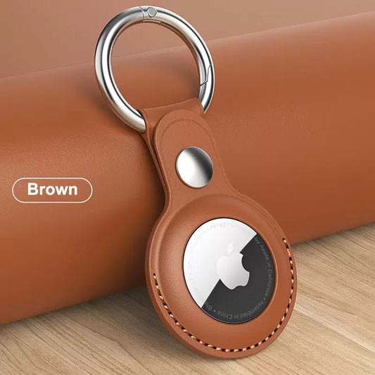 Brown Leather Silicone Protective Cover For Apple AirTag GPS Case Tracker  Keychain