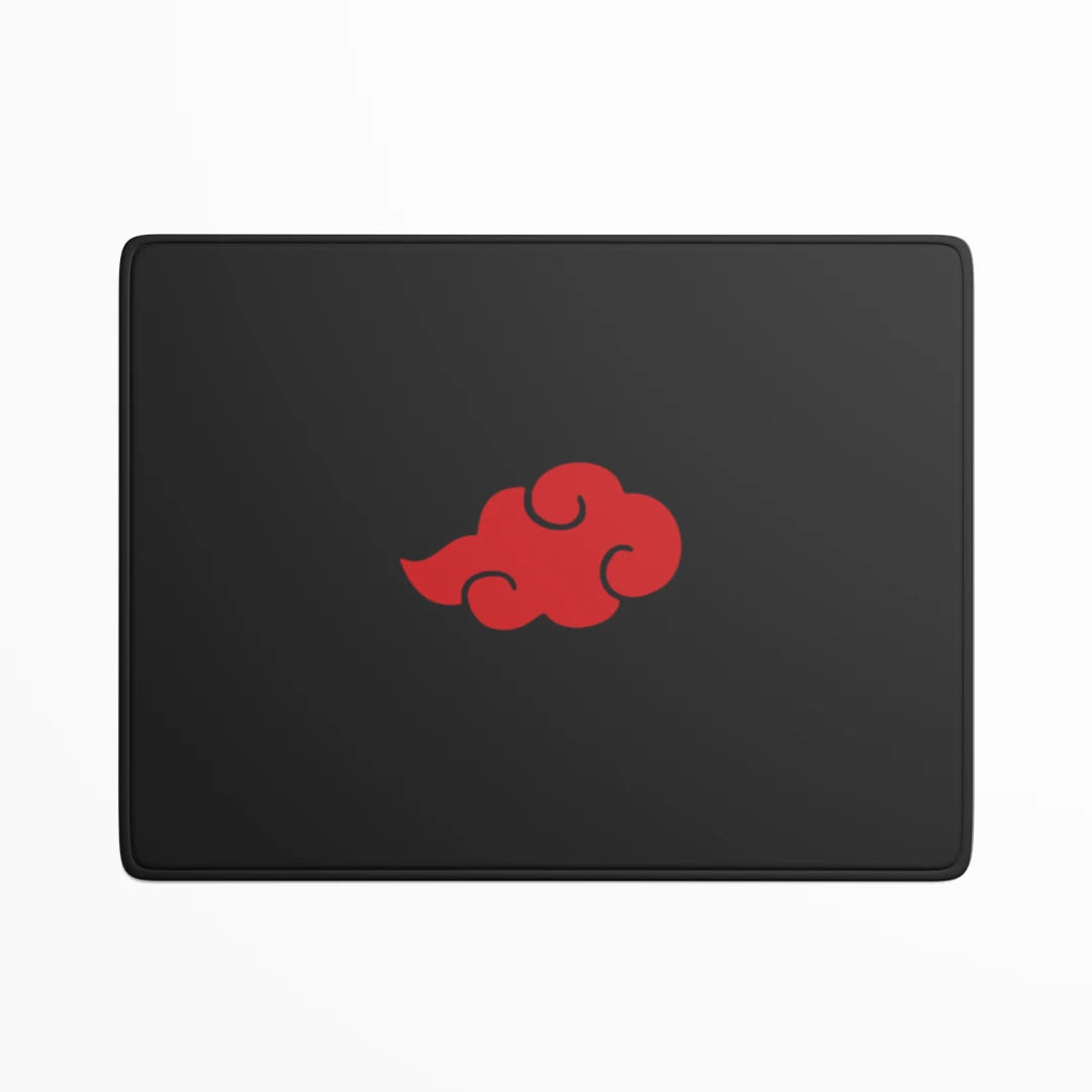 Black surface with a red cloud symbol on a white background