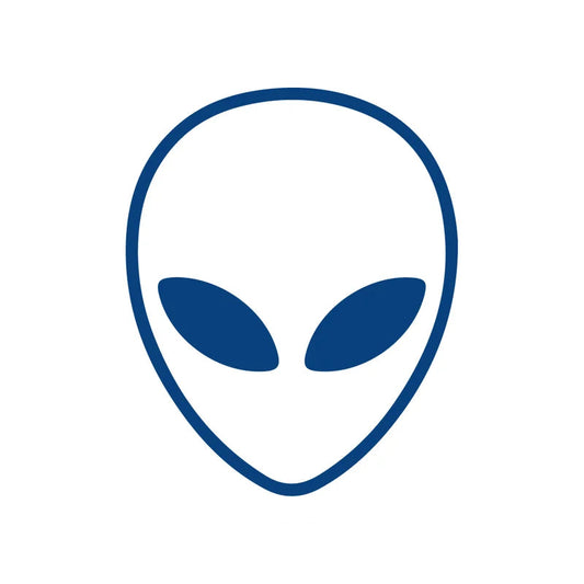 Blue outline temporary tattoo of an alien head