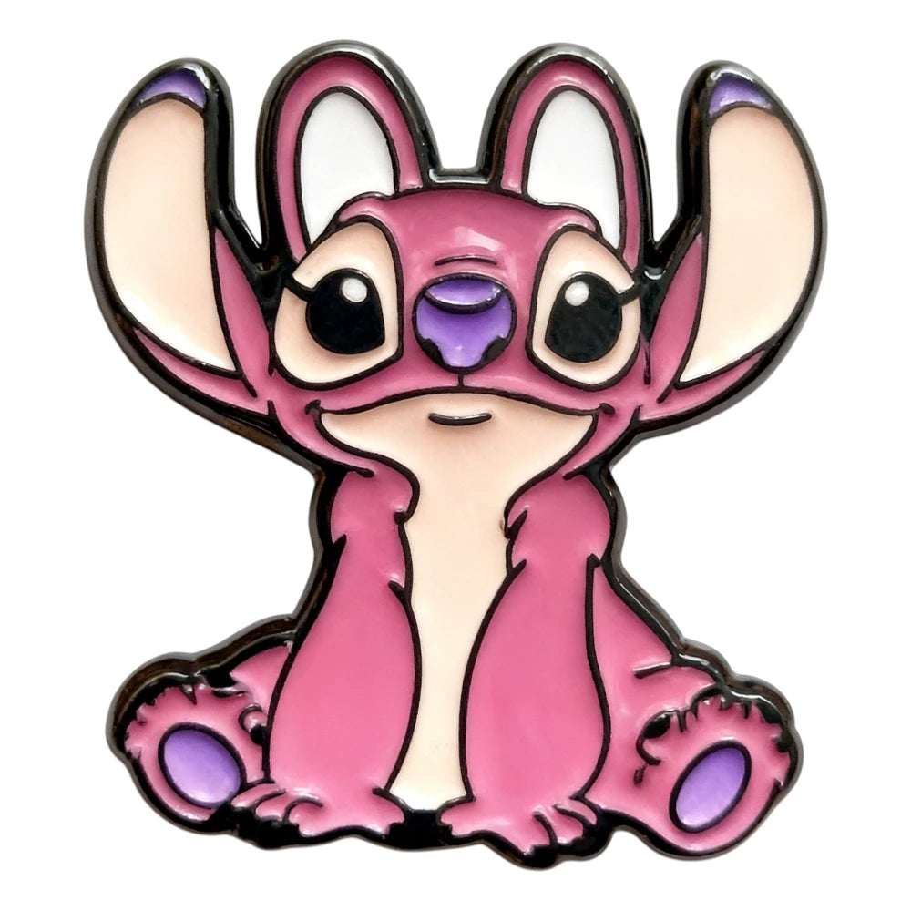 Pink cartoon character with large ears on a white background