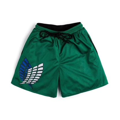 Attack on Titan Shingeki No Kyojin Green Breathable Mesh Shorts with Wings of Freedom Logo