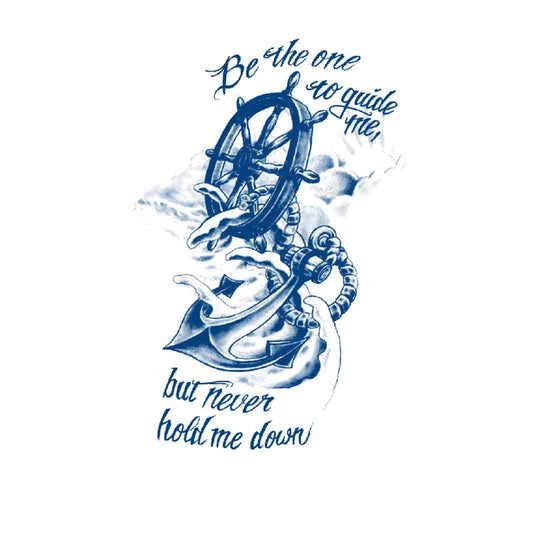 Be the one to guide me but never hold me down Ship Wheel and Anchor Semi-Permanent Jagua Tattoo