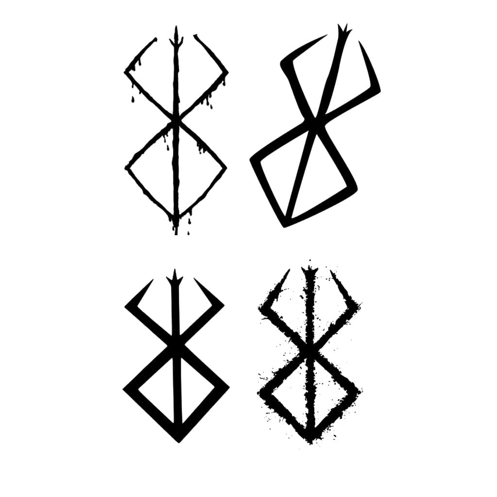 Four black symbols on a white background
