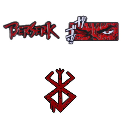 Three red and black logos on a white background