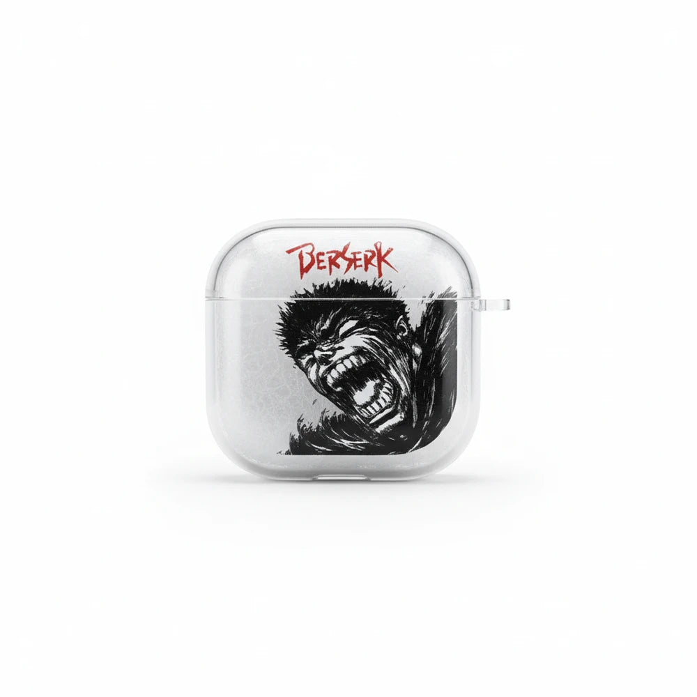 Clear case with 'Berserk' design featuring a roaring character on a white background