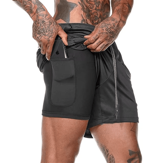  Black 2 Layer Mesh Shorts with Hidden Pockets