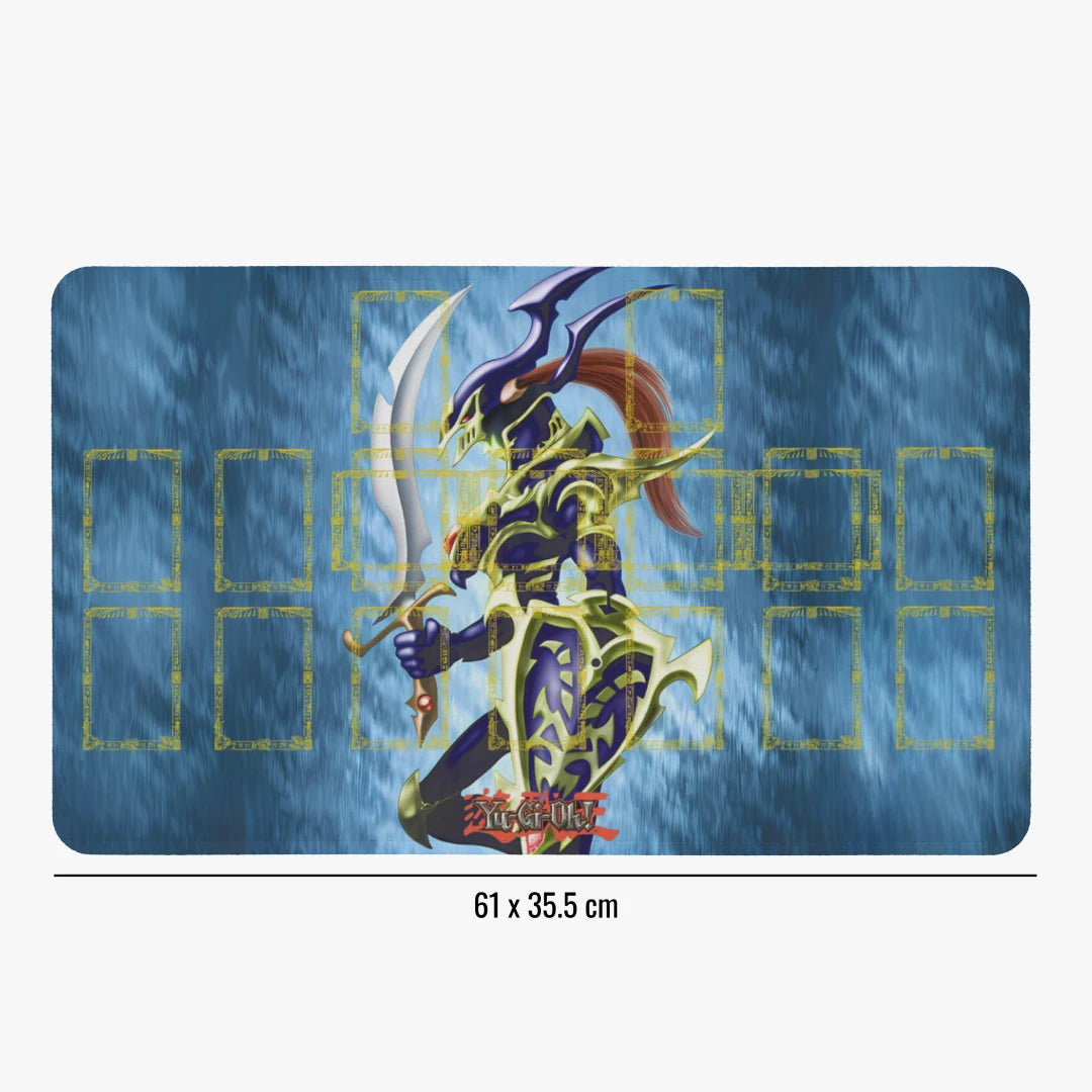 Decorative mat with a warrior design on a blue background
