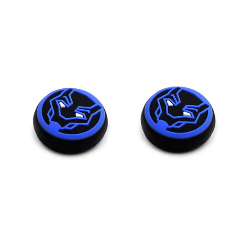 Two black and blue circular objects with a logo on a white background