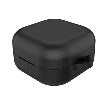 Black wireless earbuds case on a white background