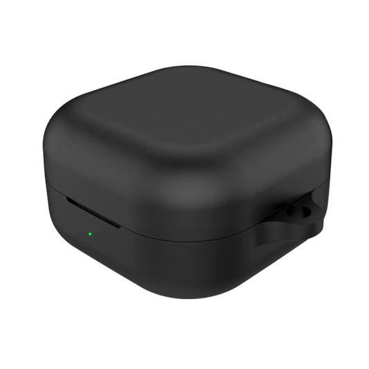 Black wireless earbuds case on a white background