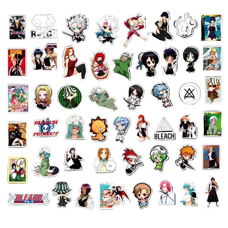 Collection of anime character stickers on a black background