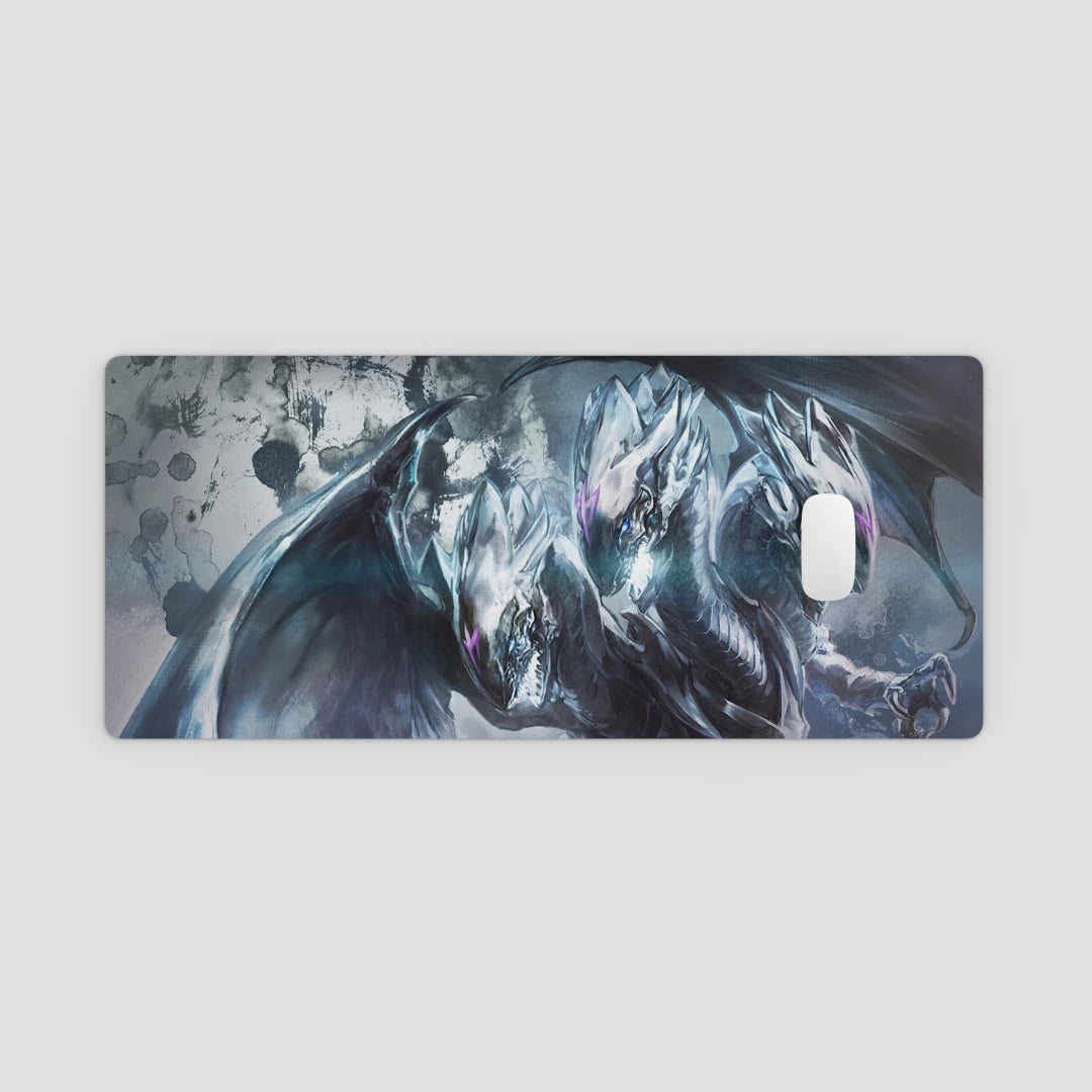 Mouse pad with dragon design on a light gray background