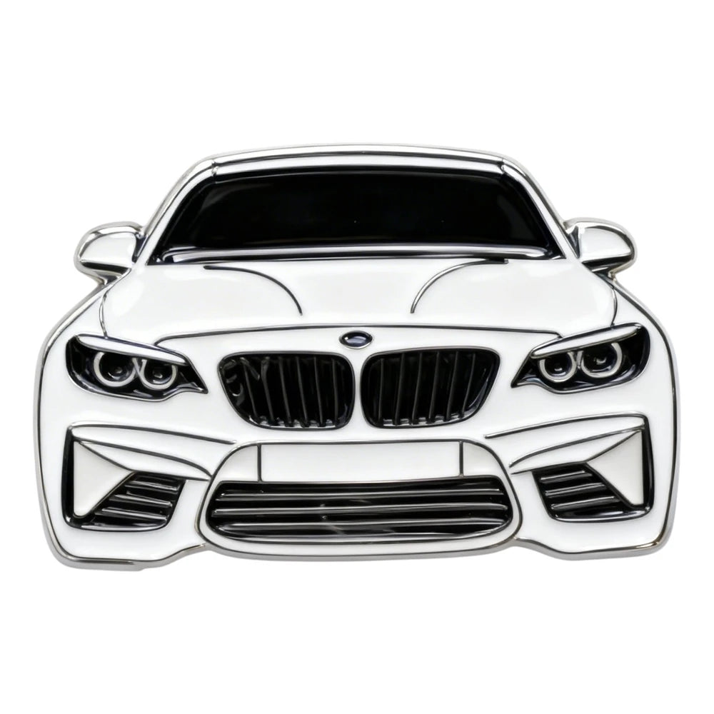 Metallic car emblem on a white background