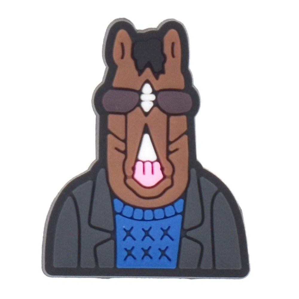 Animated horse character with sunglasses and a blue sweater on a white background