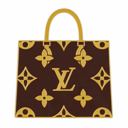 Louis Vuitton monogram canvas handbag in dark brown and gold, featuring the iconic LV logo and floral motifs, with a gold top handle, shown against a plain white background.