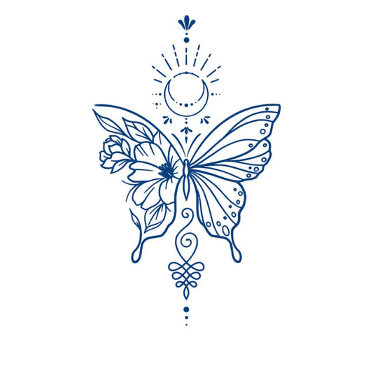 Decorative butterfly design with floral elements on a white background