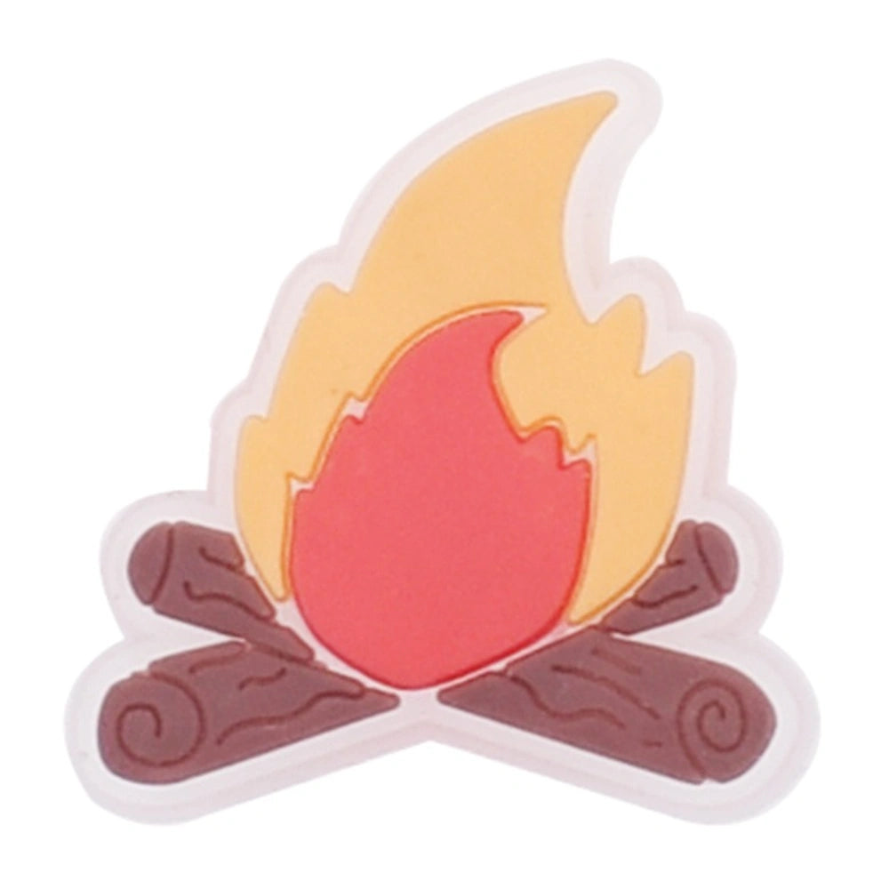 Illustration of a campfire with flames and logs on a white background