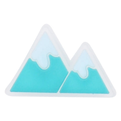 Two triangular mountain shapes with blue peaks and white bases on a white background