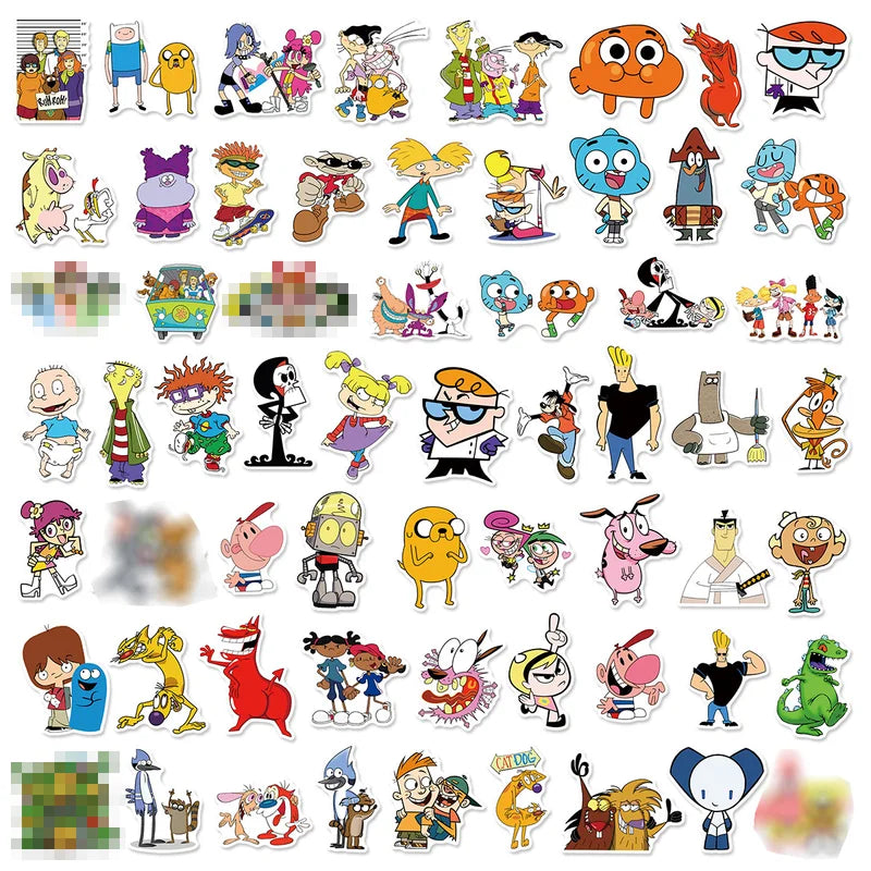 Collection of various cartoon characters arranged in a grid on a white background.