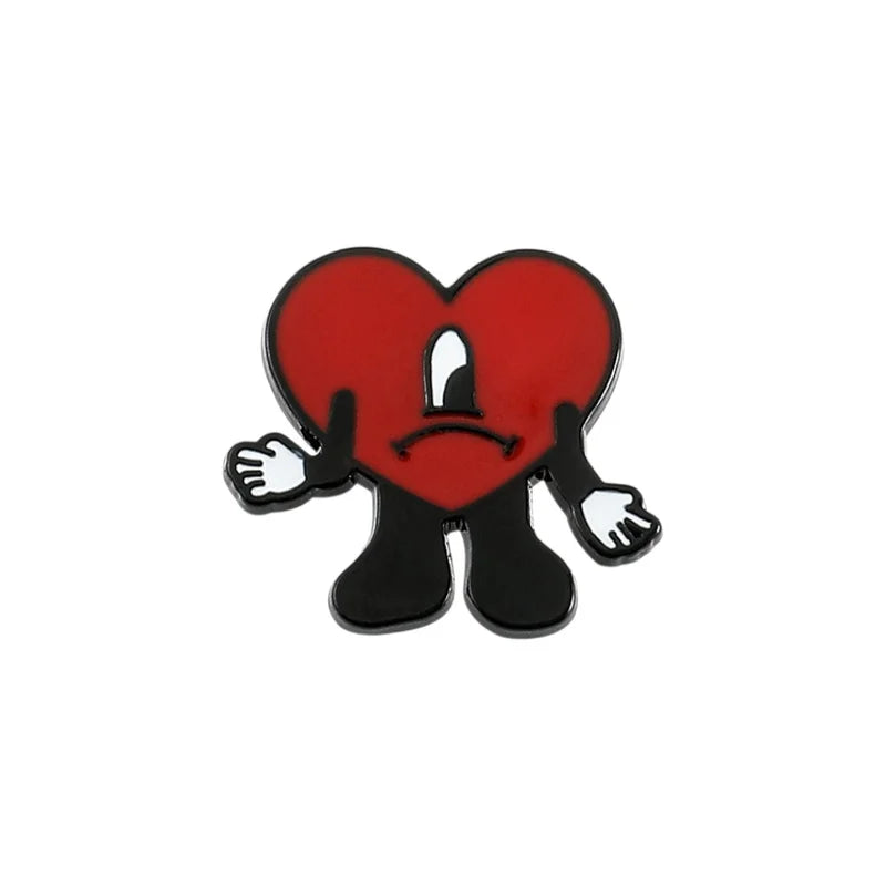 Heart-shaped character with a sad expression on a white background