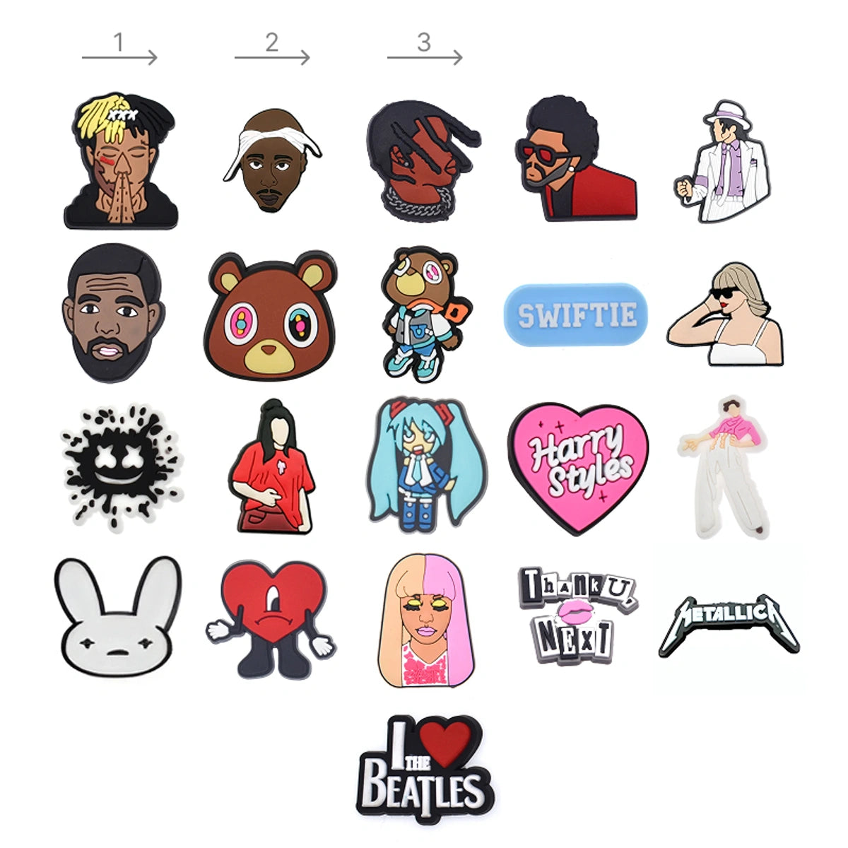 Collection of various stickers with different designs and text on a white background