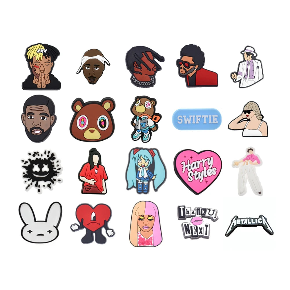 Collection of various illustrated pins on a white background