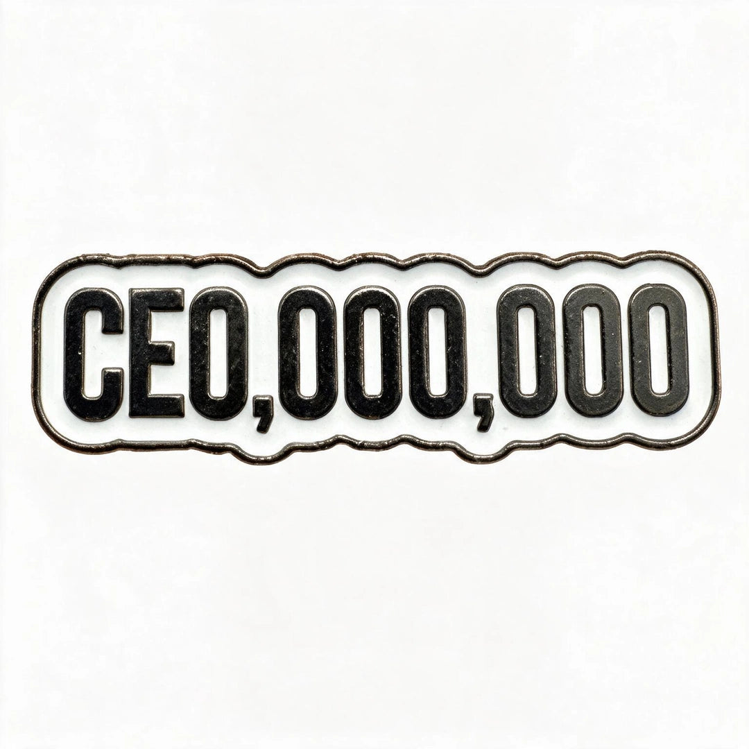 A rectangular enamel phone sticker with the text 'CEO,000,000' in bold black lettering on a white background, outlined with a distressed silver metal border.